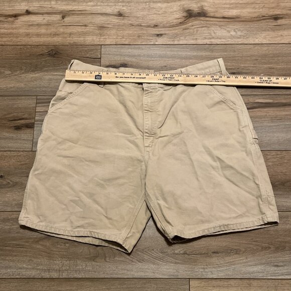 Men's VTG Carhartt Duck Canvas Carpenter Shorts SZ 42x9 Beige B25 WET Y2K - Picture 4 of 8